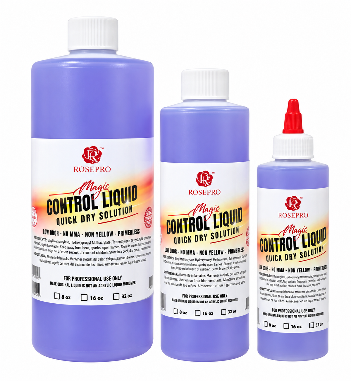 RosePro Magic Control Liquid Quick Dry Solution, 8oz, 16oz, and 32oz bottles