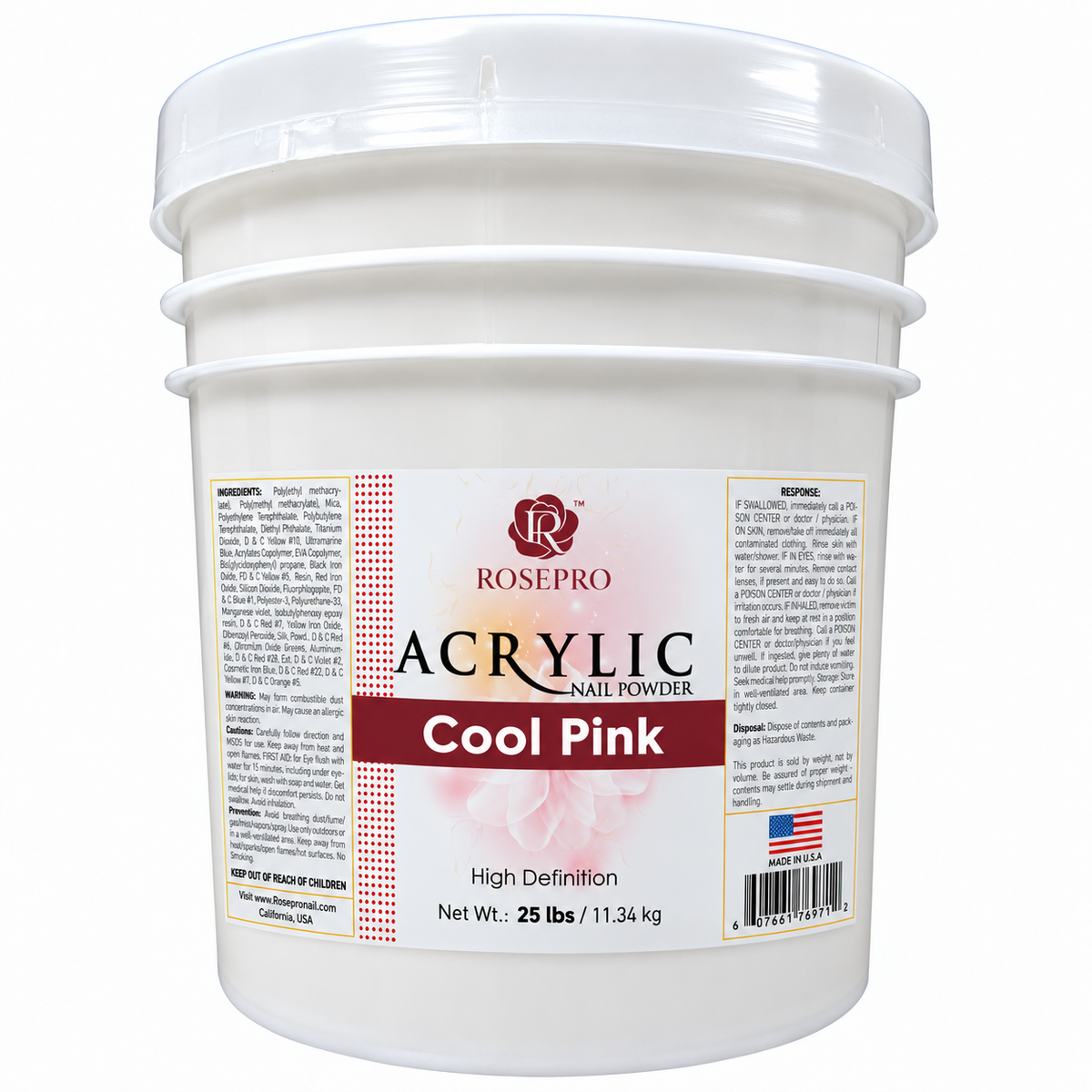 RosePro Acrylic Nail Powder – High Definition, 25lb Bucket