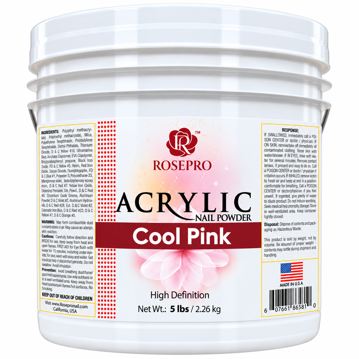 RosePro Acrylic Nail Powder – High Definition, 5lb Bucket