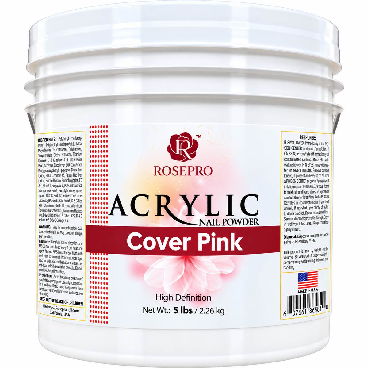 RosePro Acrylic Nail Powder – High Definition, 5lb Bucket