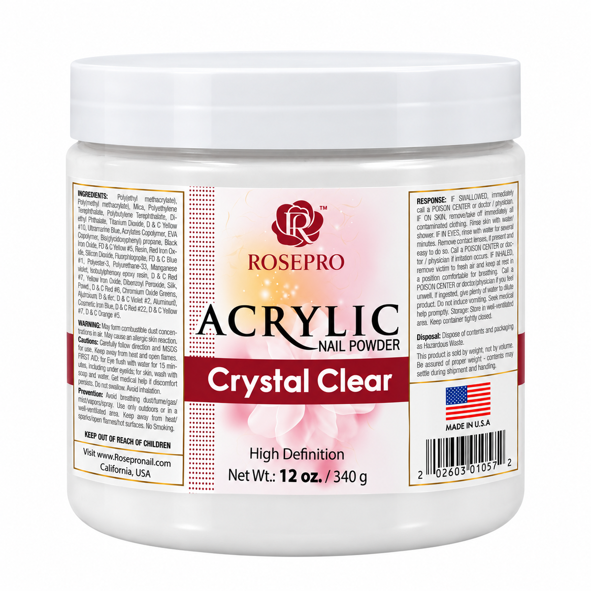 RosePro Acrylic Nail Powder - HD Formula, 12 oz