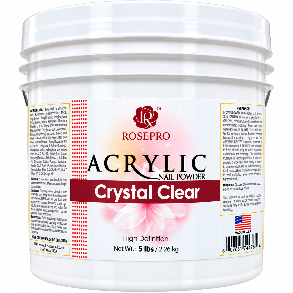 RosePro Acrylic Nail Powder – High Definition, 5lb Bucket