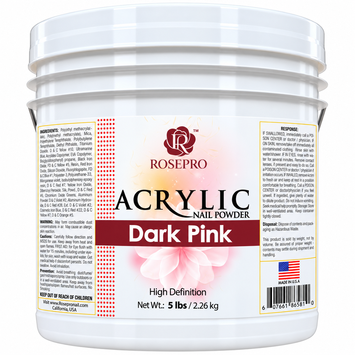 RosePro Acrylic Nail Powder – High Definition, 5lb Bucket