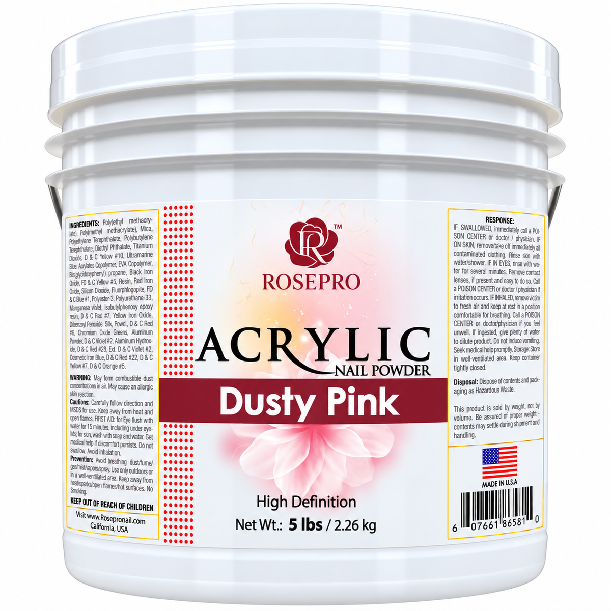 RosePro Acrylic Nail Powder – High Definition, 5lb Bucket