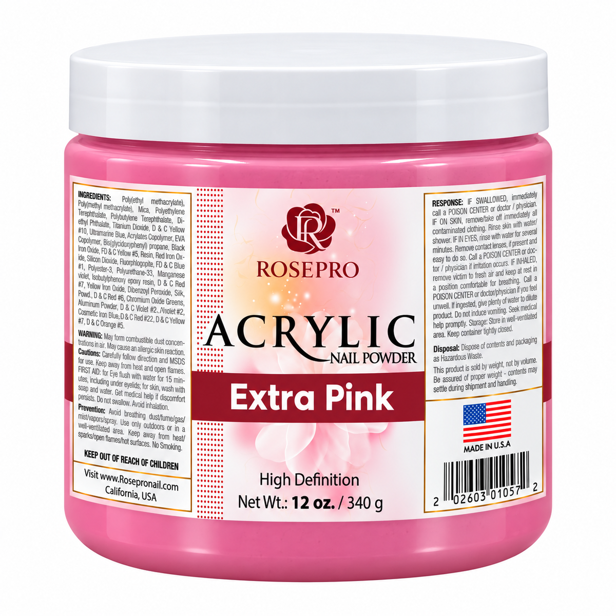 RosePro Acrylic Nail Powder - HD Formula, 12 oz