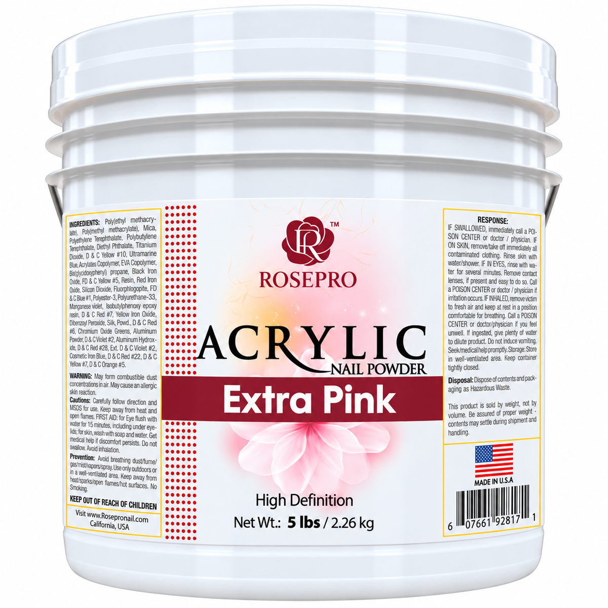 RosePro Acrylic Nail Powder – High Definition, 5lb Bucket