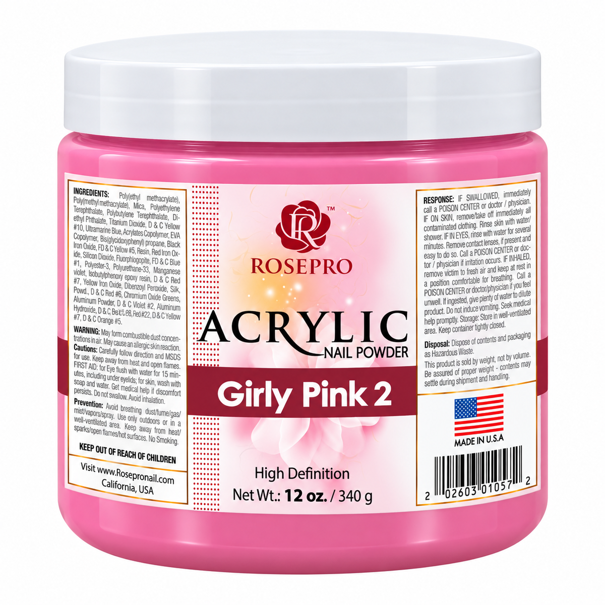 RosePro Acrylic Nail Powder - HD Formula, 12 oz