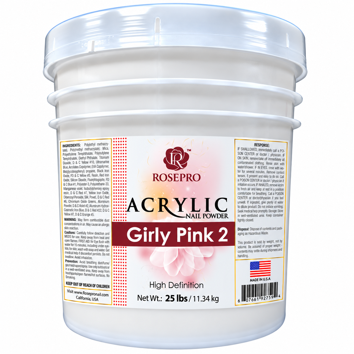 RosePro Acrylic Nail Powder – High Definition, 25lb Bucket