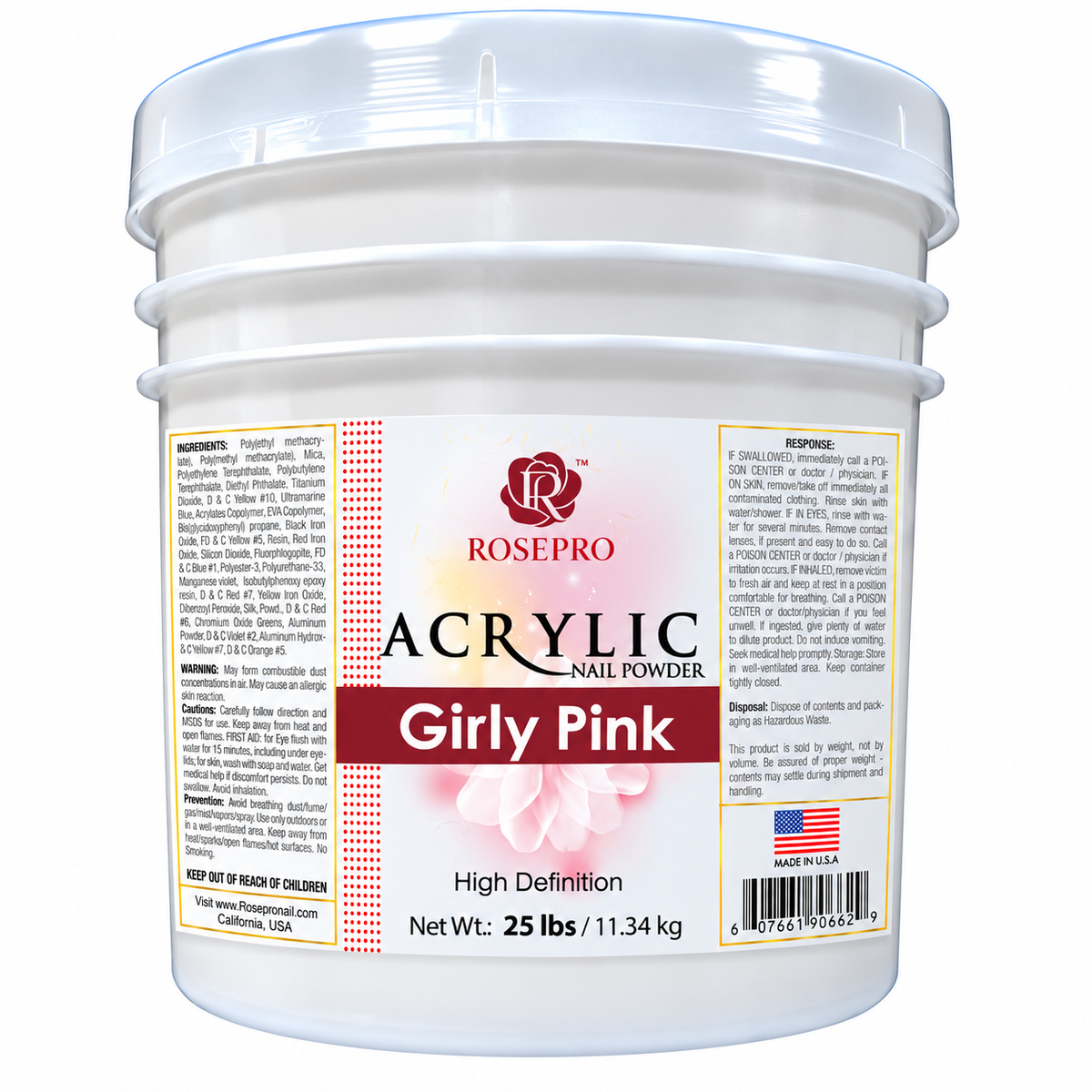 RosePro Acrylic Nail Powder – High Definition, 25lb Bucket