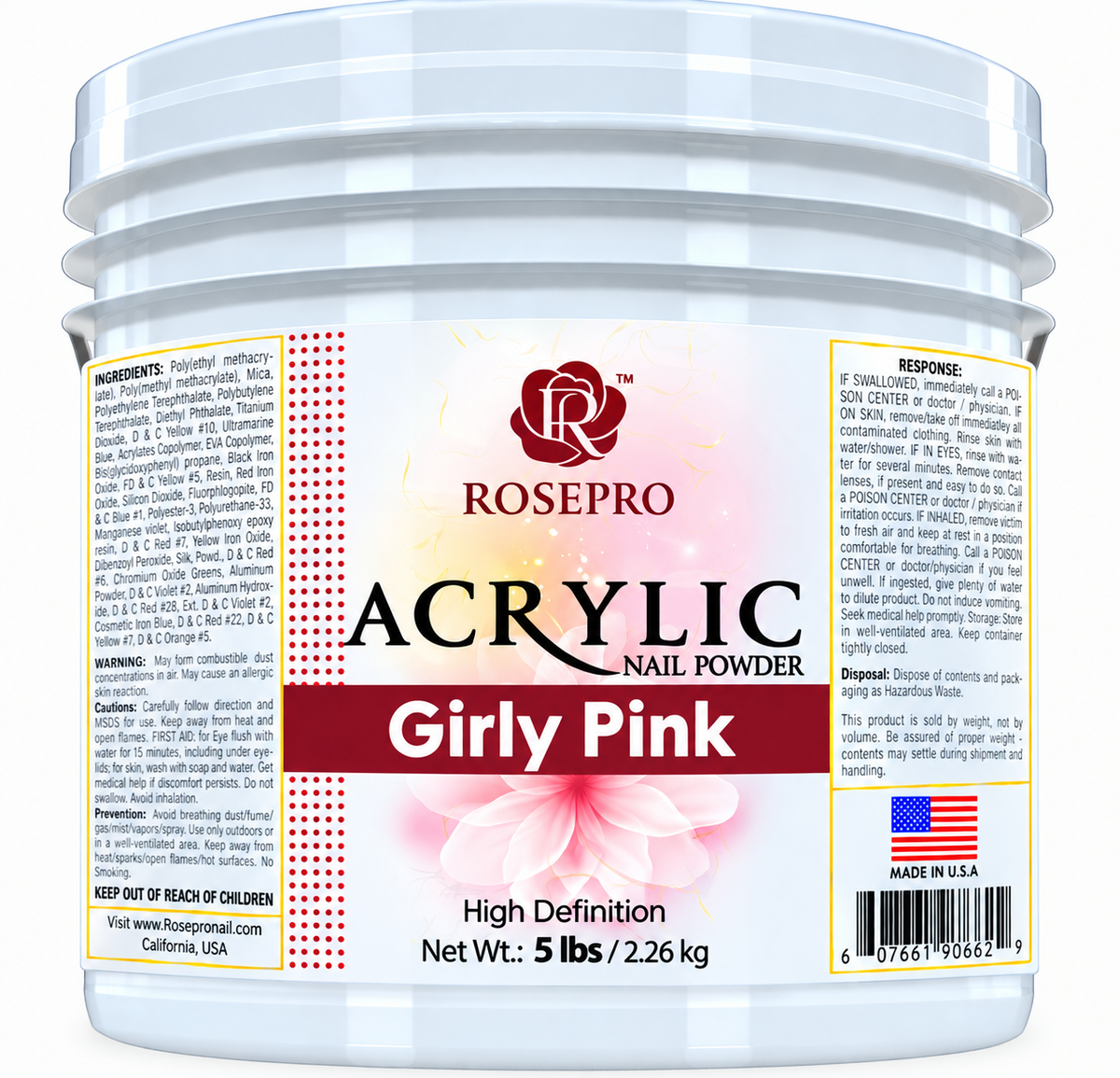 RosePro Acrylic Nail Powder – High Definition, 5lb Bucket