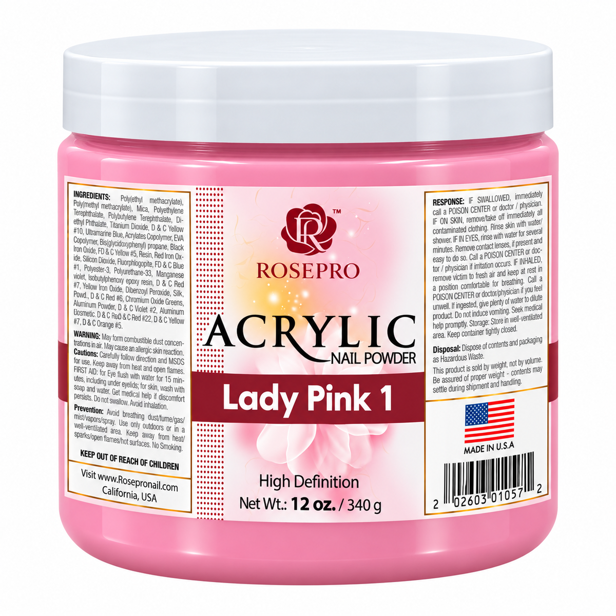 RosePro Acrylic Nail Powder - HD Formula, 12 oz