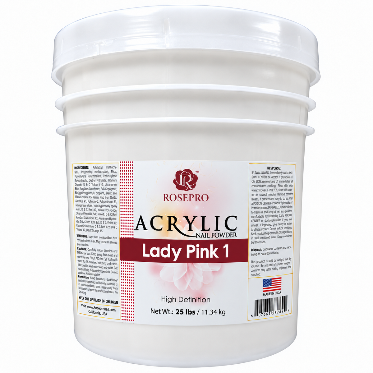 RosePro Acrylic Nail Powder – High Definition, 25lb Bucket