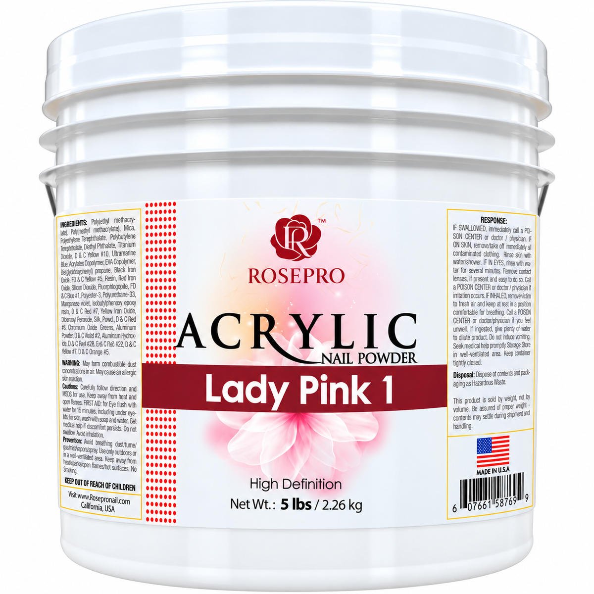 RosePro Acrylic Nail Powder – High Definition, 5lb Bucket