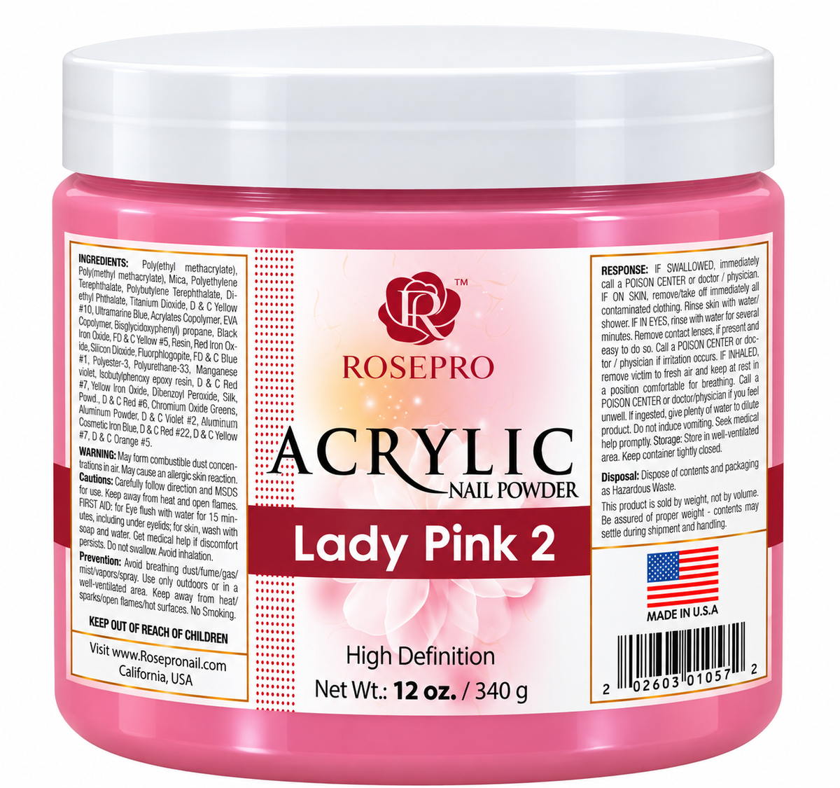 RosePro Acrylic Nail Powder - HD Formula, 12 oz