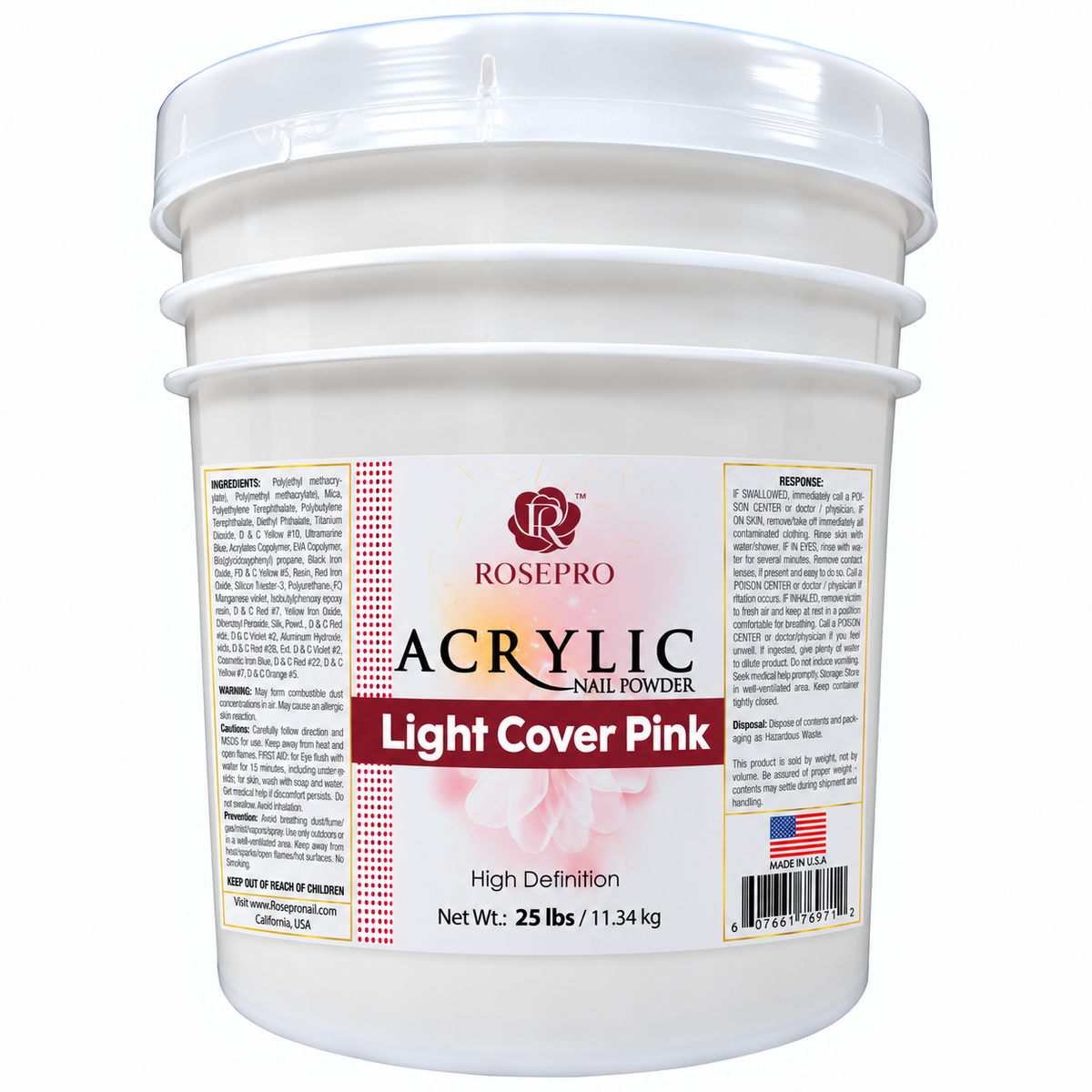 RosePro Acrylic Nail Powder – High Definition, 25lb Bucket