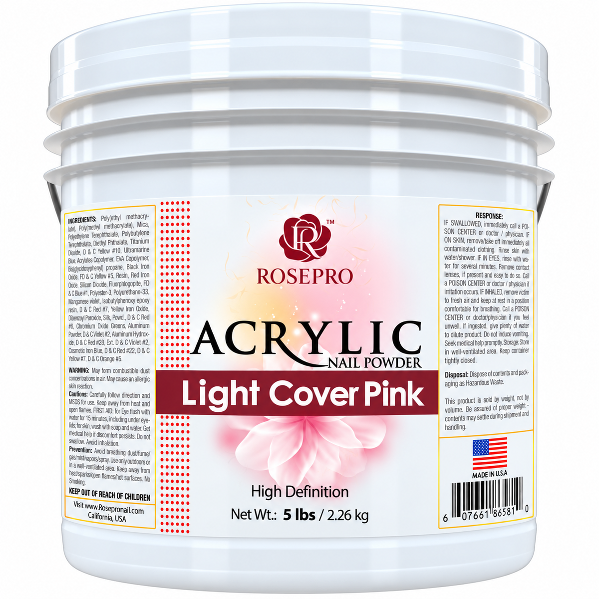 RosePro Acrylic Nail Powder – High Definition, 5lb Bucket