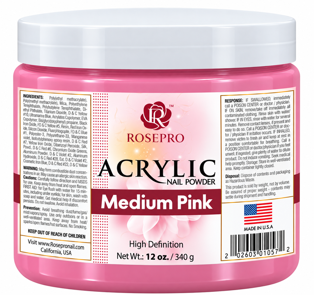 RosePro Acrylic Nail Powder - HD Formula, 12 oz