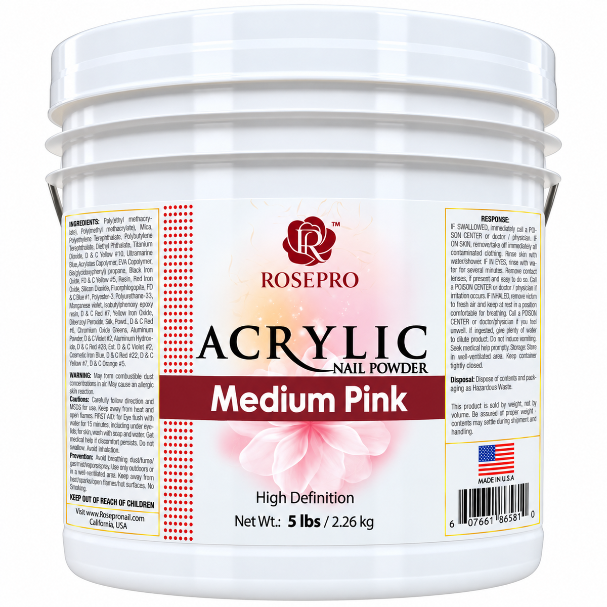 RosePro Acrylic Nail Powder – High Definition, 5lb Bucket