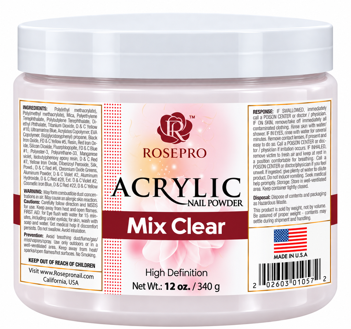 RosePro Acrylic Nail Powder - HD Formula, 12 oz