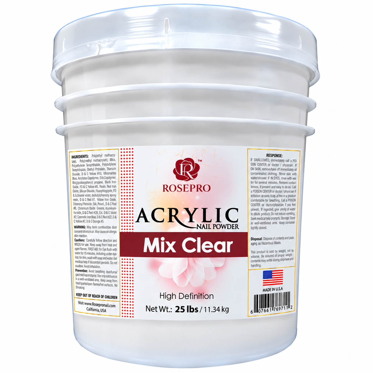 RosePro Acrylic Nail Powder – High Definition, 25lb Bucket