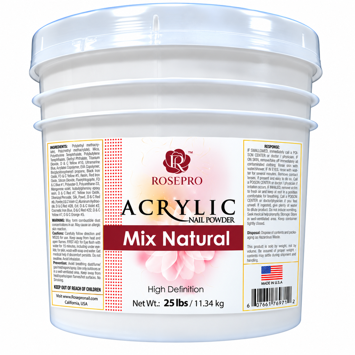 RosePro Acrylic Nail Powder – High Definition, 25lb Bucket