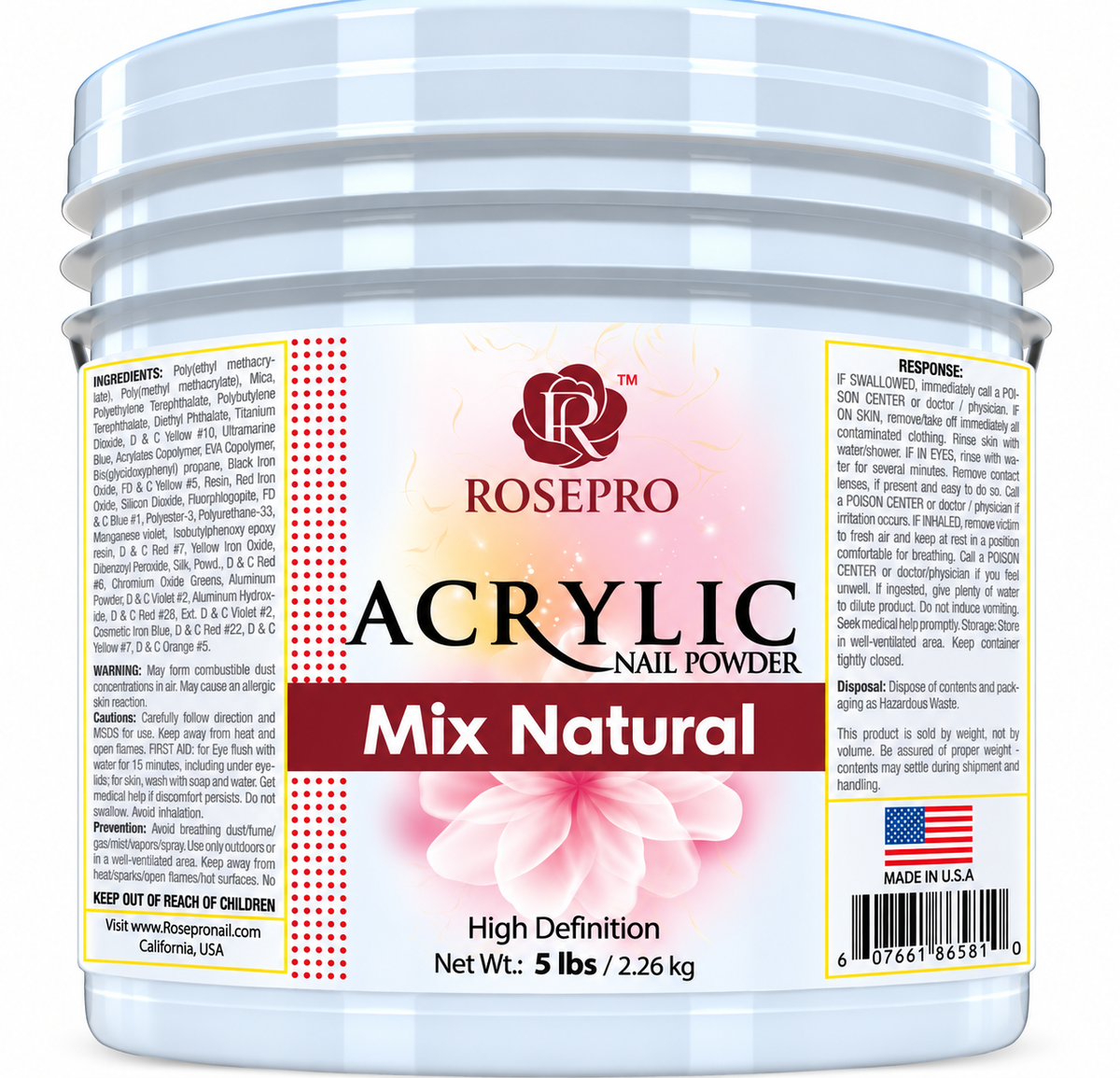 RosePro Acrylic Nail Powder – High Definition, 5lb Bucket