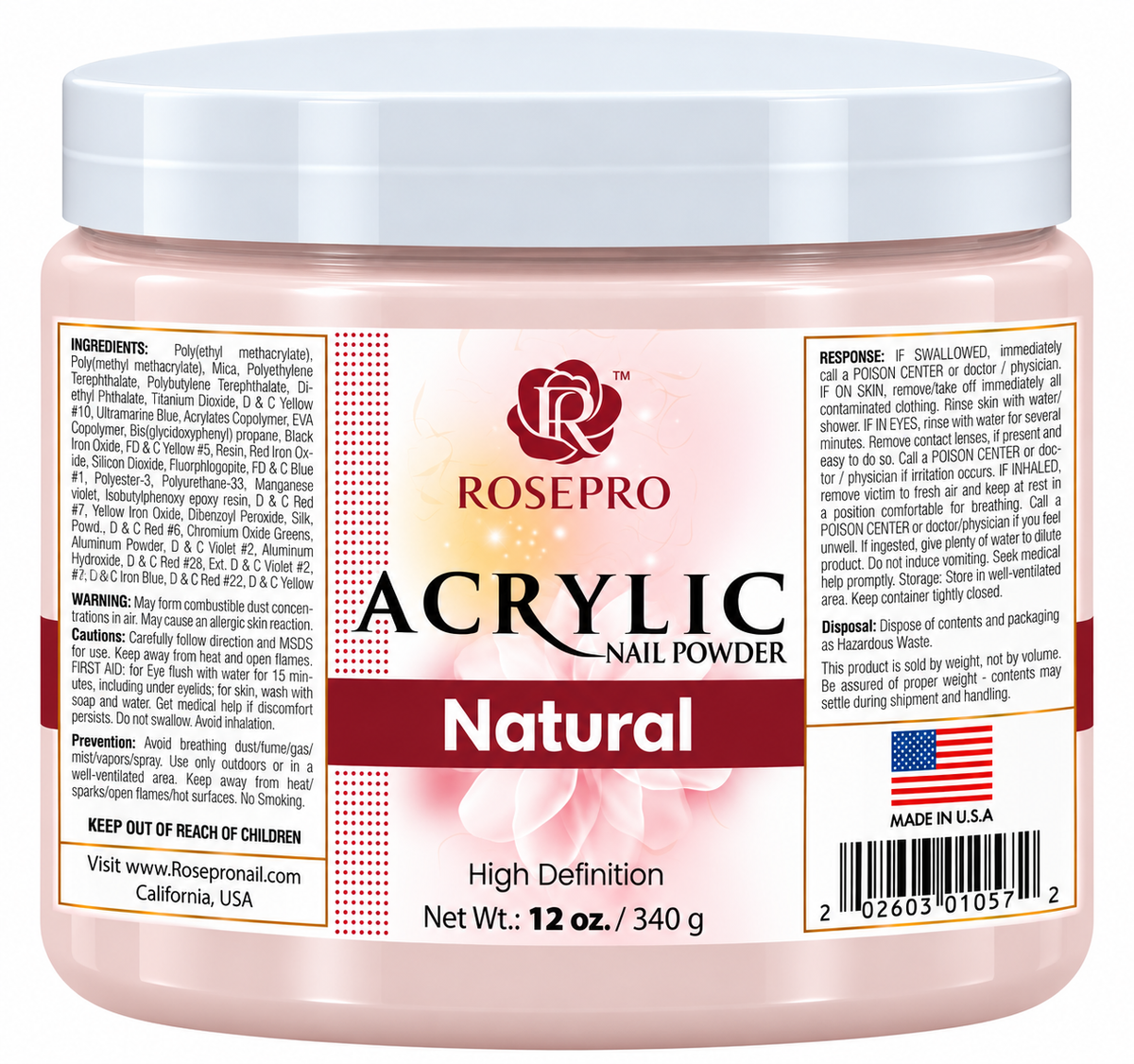 RosePro Acrylic Nail Powder - HD Formula, 12 oz