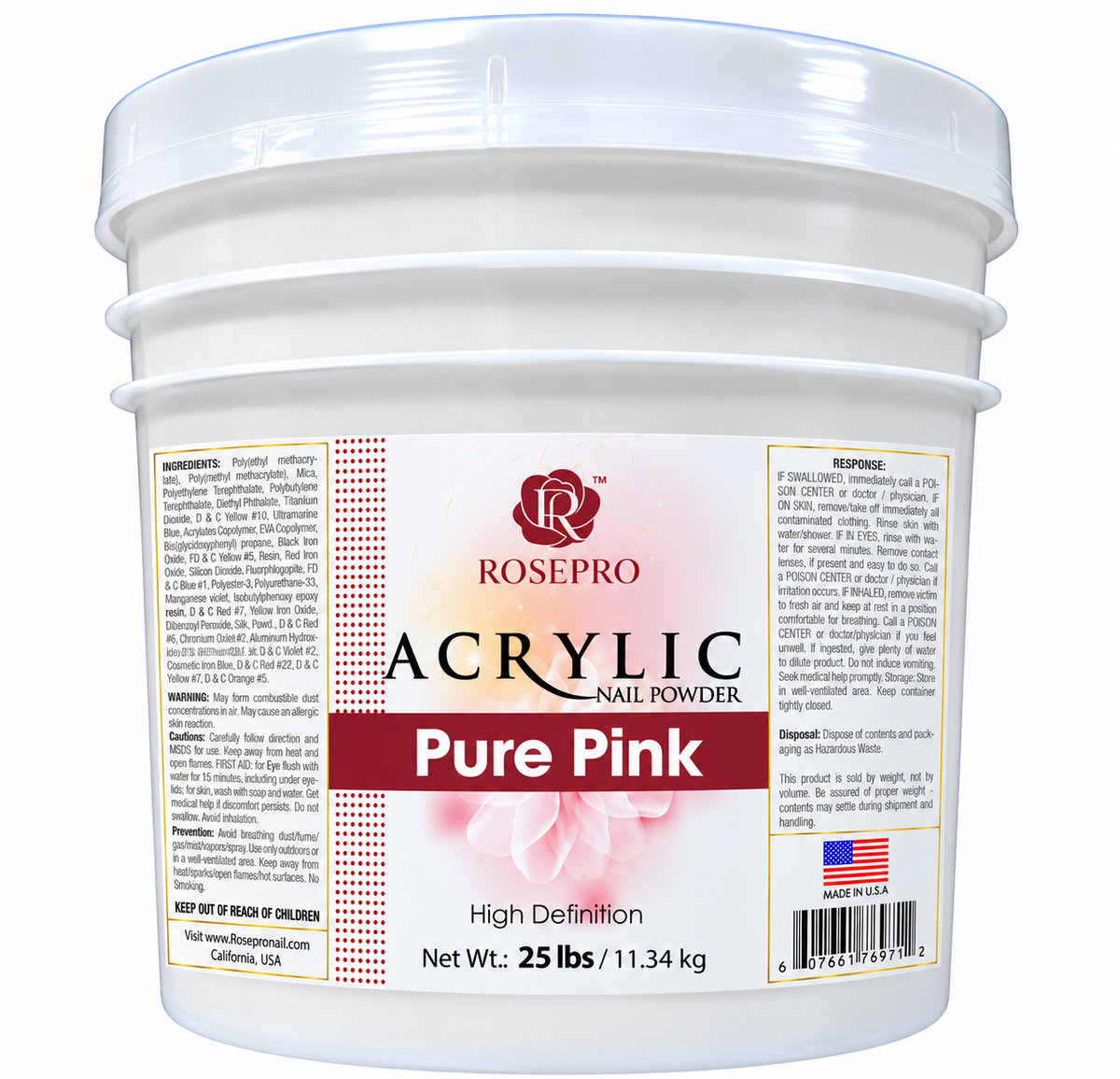 RosePro Acrylic Nail Powder – High Definition, 25lb Bucket