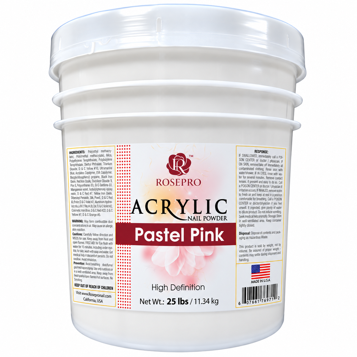 RosePro Acrylic Nail Powder – High Definition, 25lb Bucket