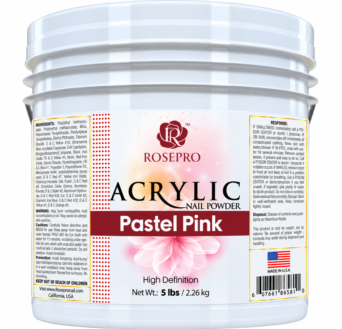 RosePro Acrylic Nail Powder – High Definition, 5lb Bucket