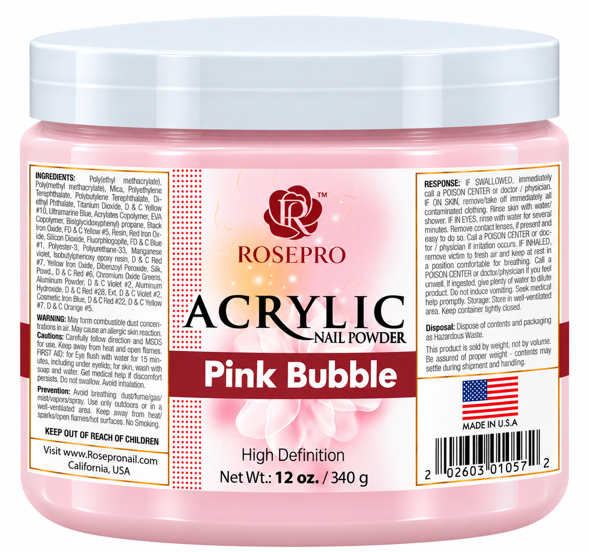 RosePro Acrylic Nail Powder - HD Formula, 12 oz