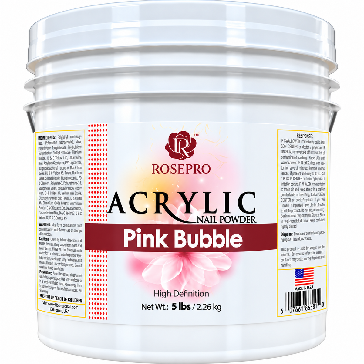 RosePro Acrylic Nail Powder – High Definition, 5lb Bucket