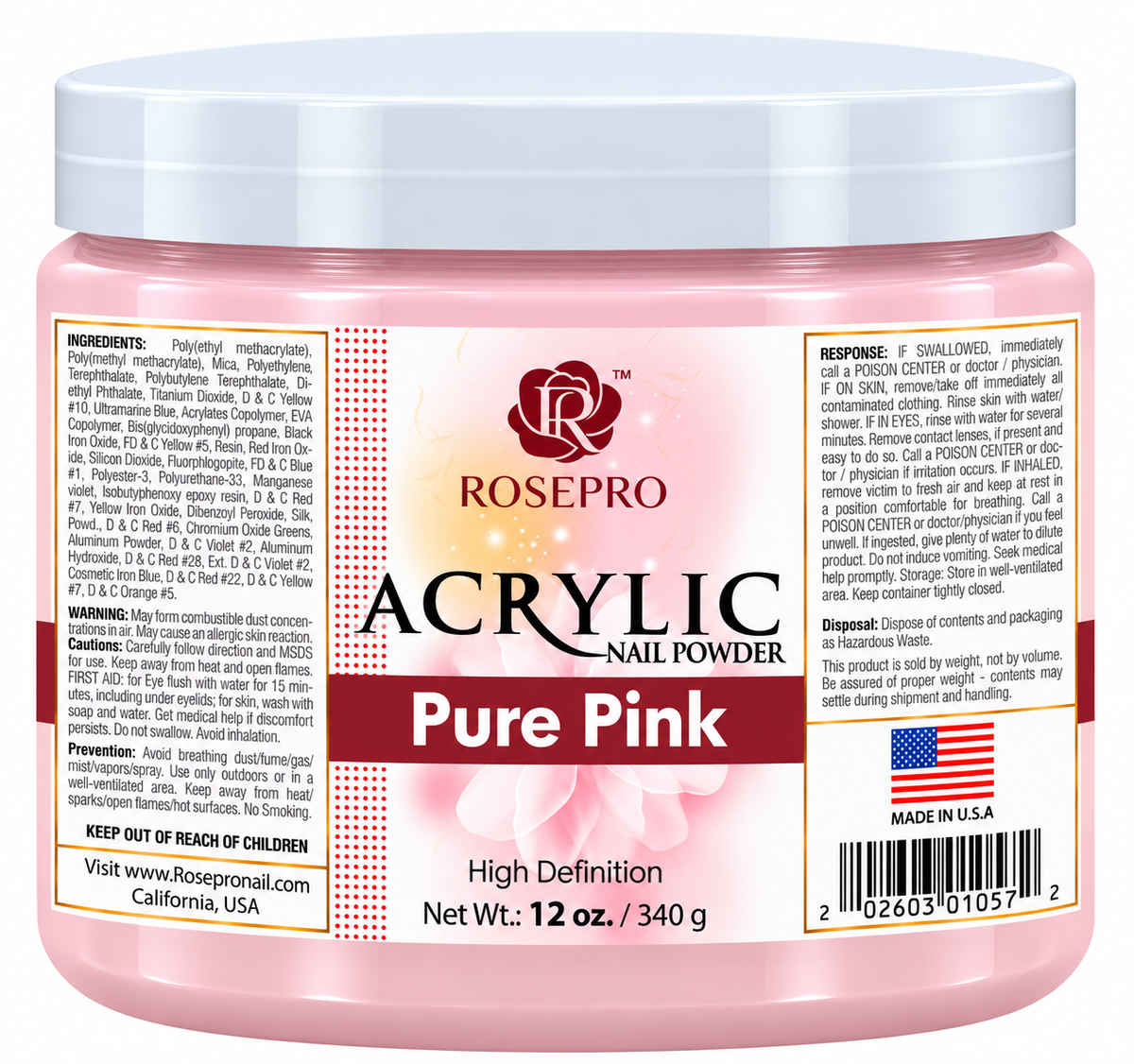 RosePro Acrylic Nail Powder - HD Formula, 12 oz