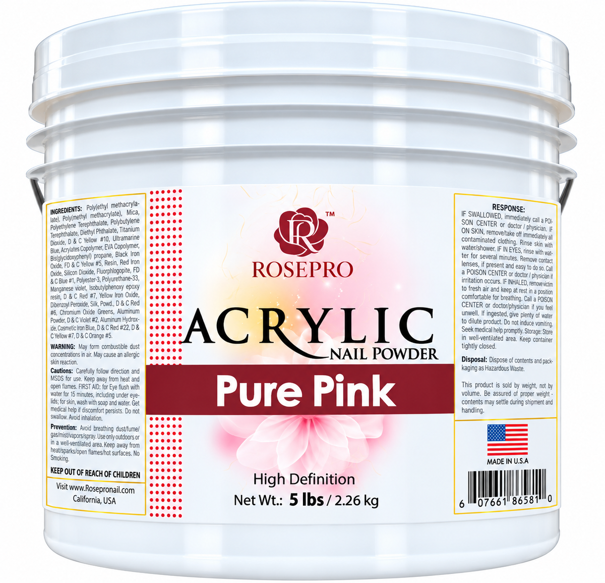 RosePro Acrylic Nail Powder – High Definition, 5lb Bucket