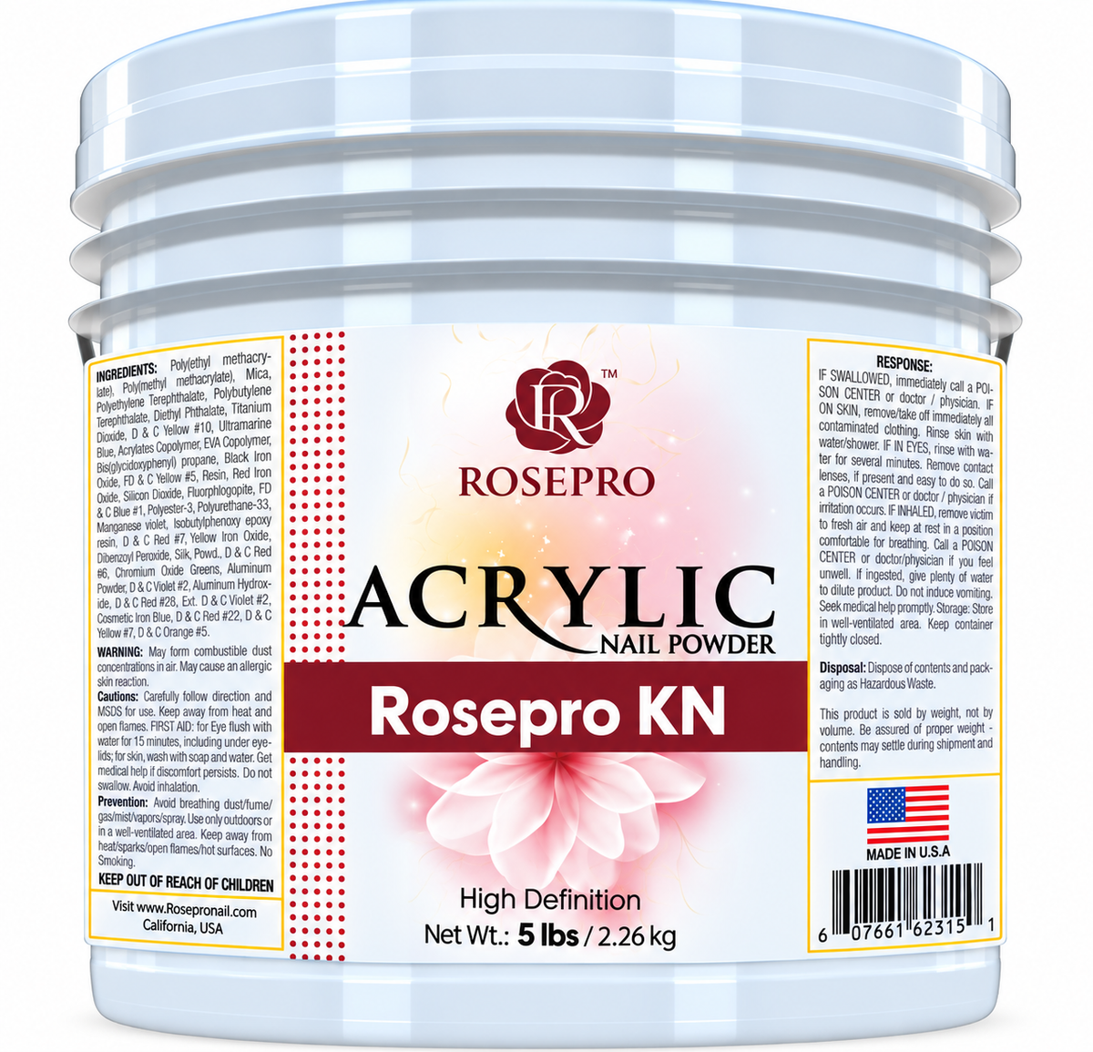 RosePro Acrylic Nail Powder – High Definition, 5lb Bucket