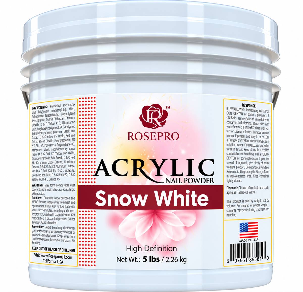 RosePro Acrylic Nail Powder – High Definition, 5lb Bucket