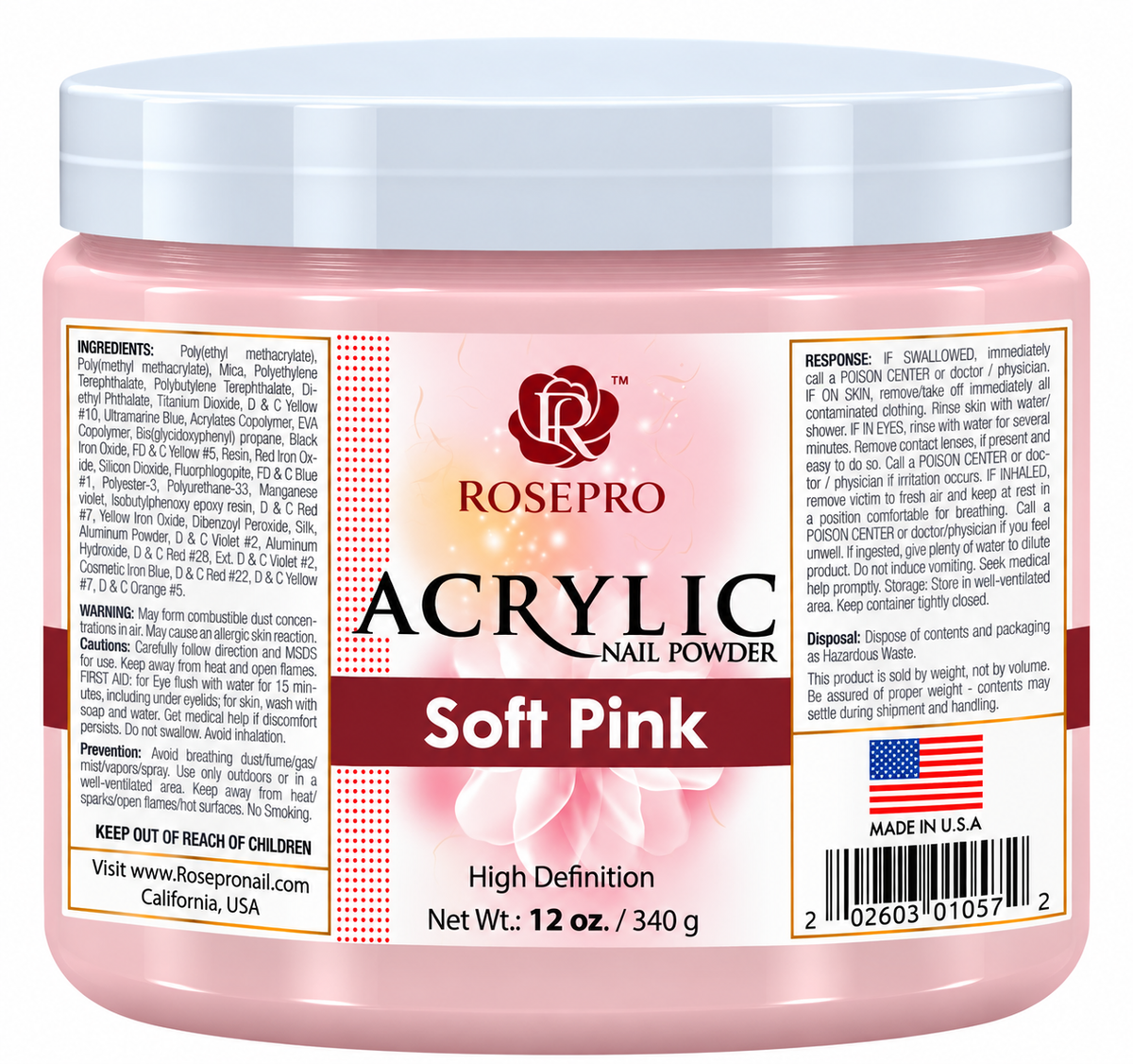 RosePro Acrylic Nail Powder - HD Formula, 12 oz