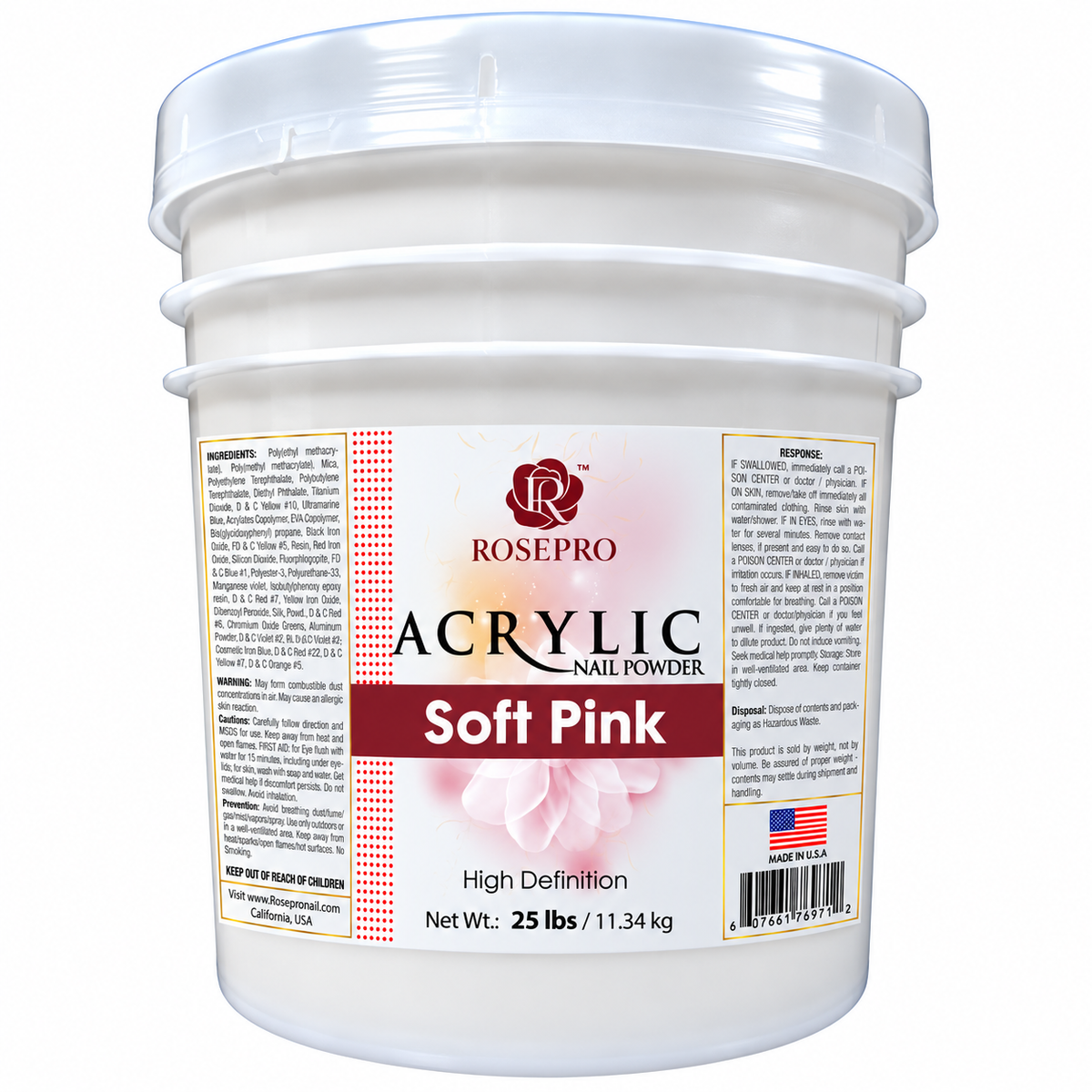 RosePro Acrylic Nail Powder – High Definition, 25lb Bucket
