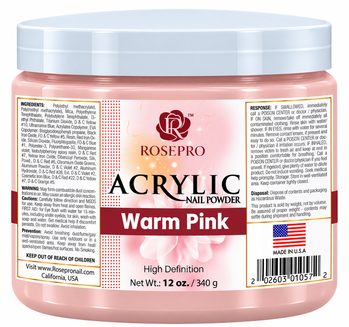RosePro Acrylic Nail Powder - HD Formula, 12 oz
