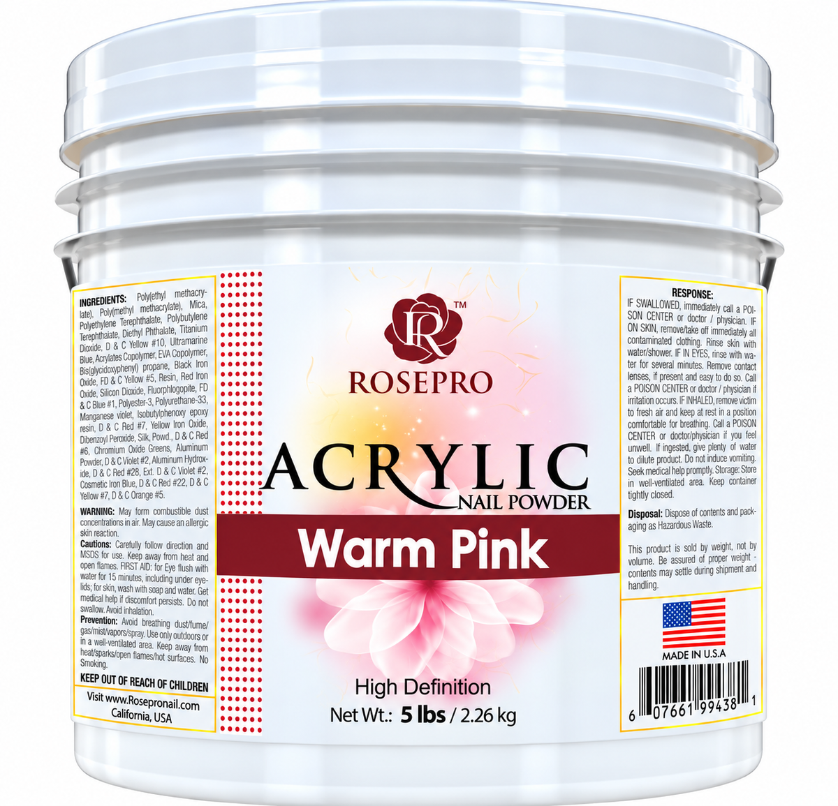 RosePro Acrylic Nail Powder – High Definition, 5lb Bucket