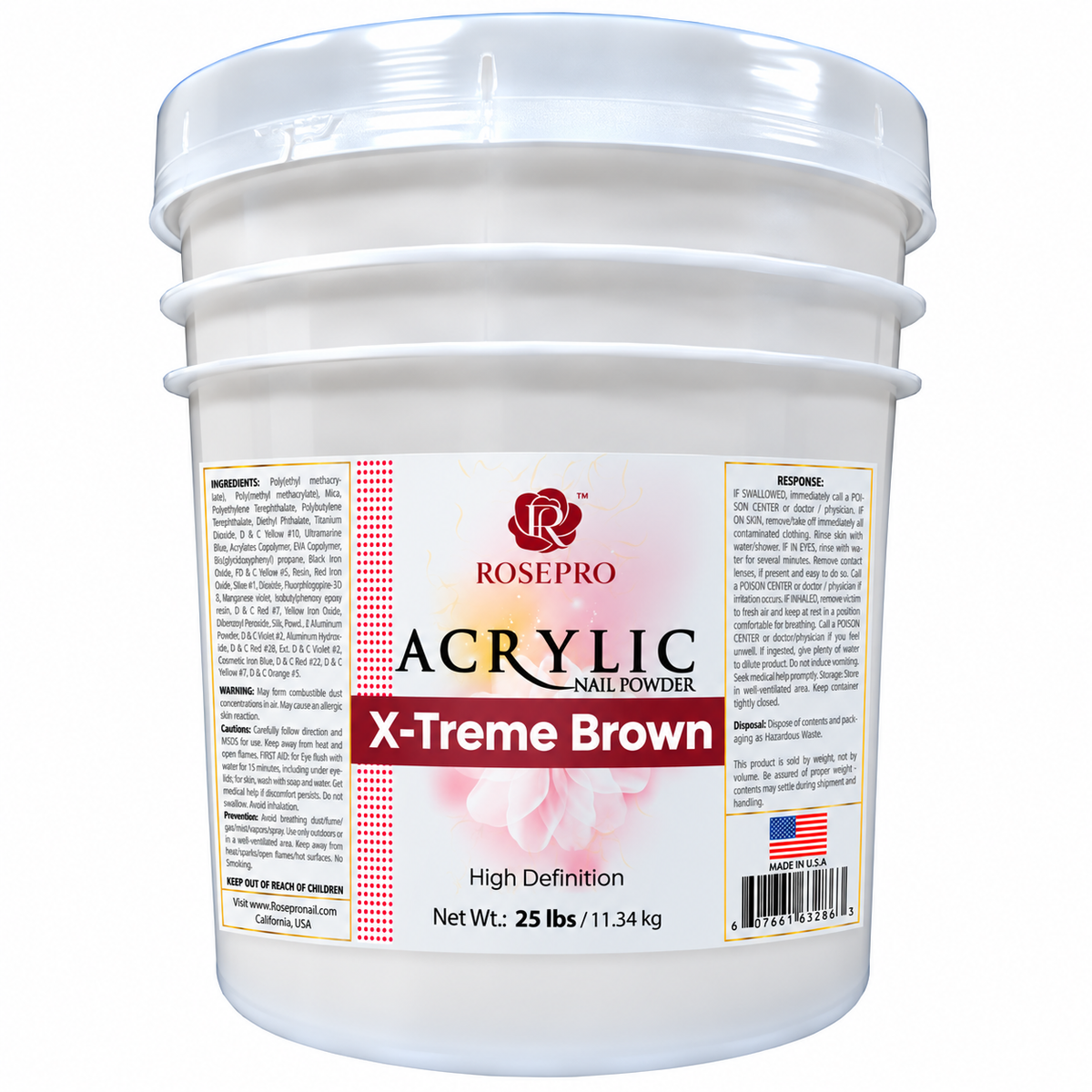 RosePro Acrylic Nail Powder – High Definition, 25lb Bucket