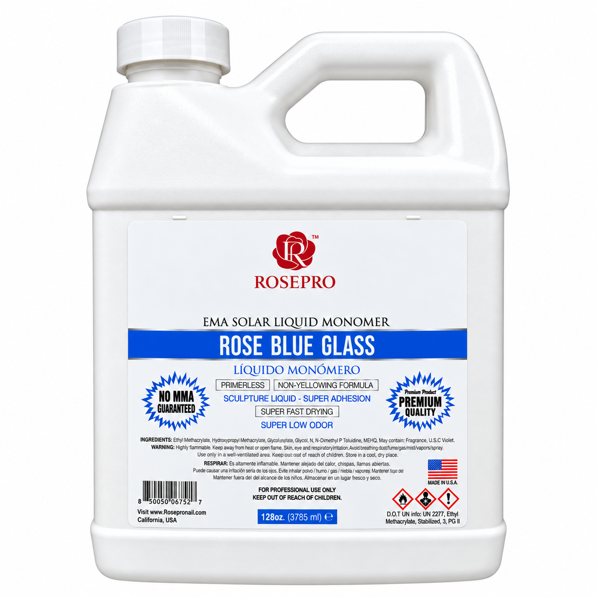 RosePro EMA Solar Liquid Monomer 128oz gallon bottle, Rose Pink Glass