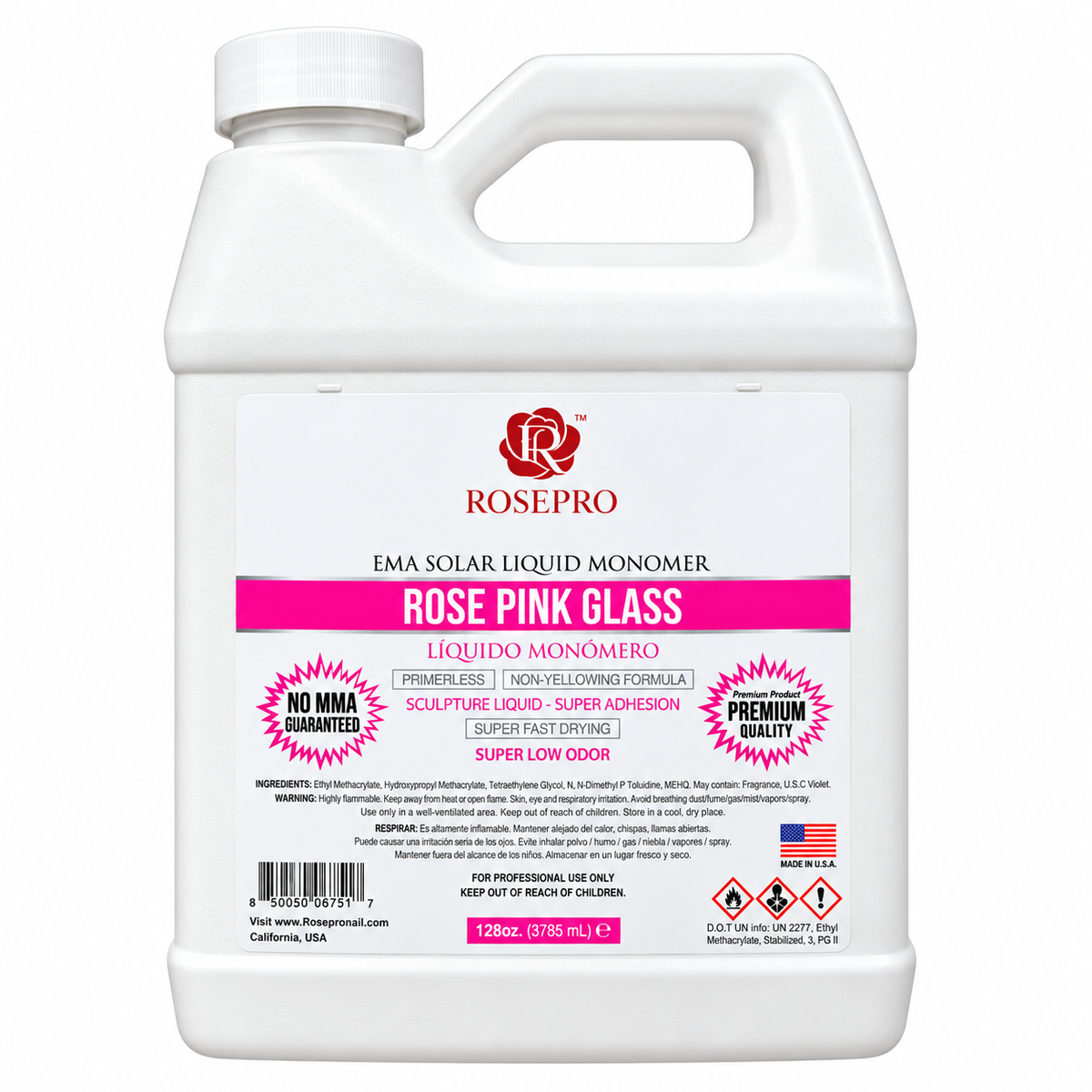 RosePro EMA Solar Liquid Monomer 128oz gallon bottle, Rose Pink Glass