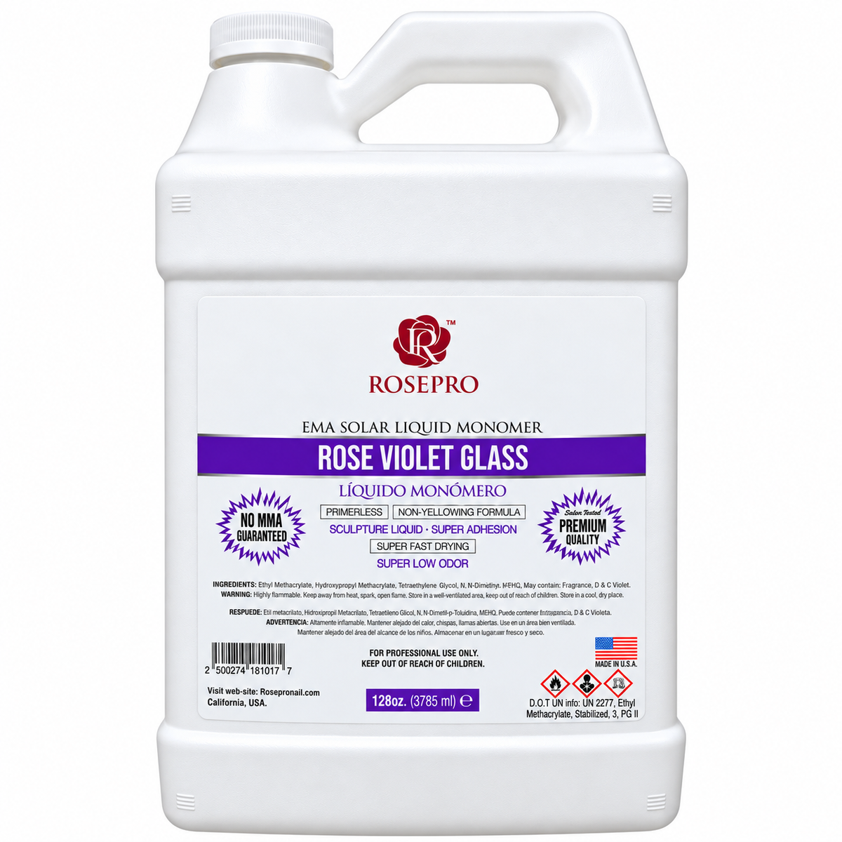 RosePro EMA Solar Liquid Monomer 128oz gallon bottle, Rose Pink Glass