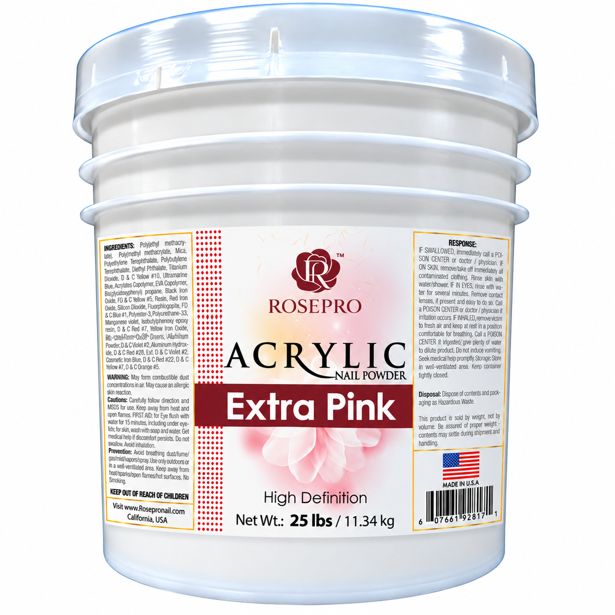 RosePro Acrylic Nail Powder – High Definition, 25lb Bucket